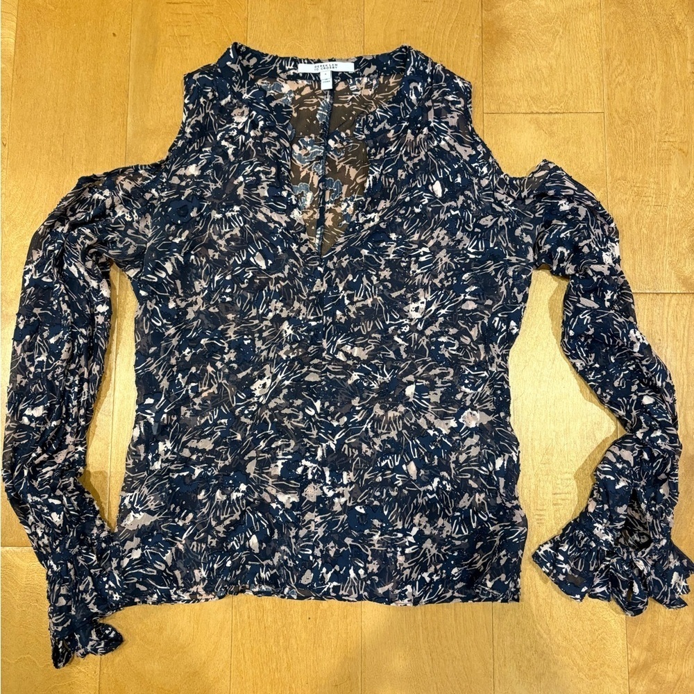 Derek Lam 10 Crosby sheer blouse silk blue floral sz 4